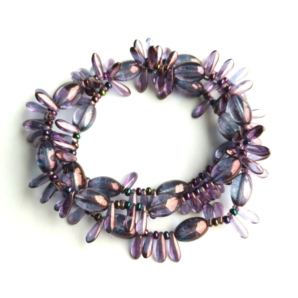 Vintage Czech purple beaded cuff bracelet stretch